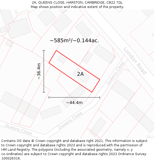 2A, QUEENS CLOSE, HARSTON, CAMBRIDGE, CB22 7QL: Plot and title map