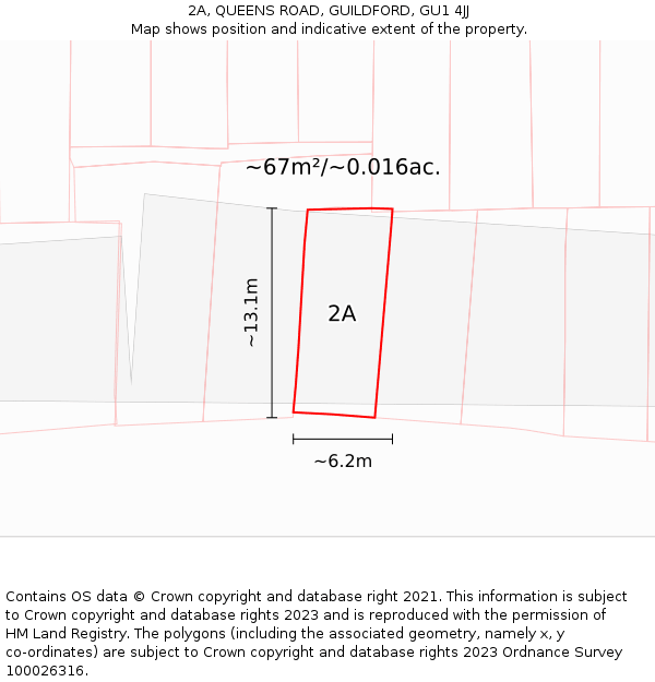 2A, QUEENS ROAD, GUILDFORD, GU1 4JJ: Plot and title map