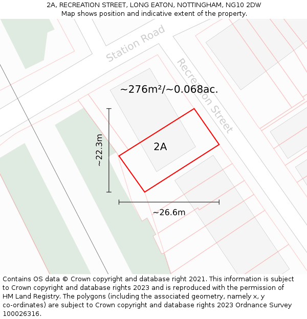 2A, RECREATION STREET, LONG EATON, NOTTINGHAM, NG10 2DW: Plot and title map