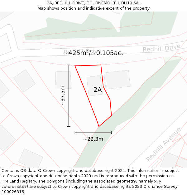2A, REDHILL DRIVE, BOURNEMOUTH, BH10 6AL: Plot and title map