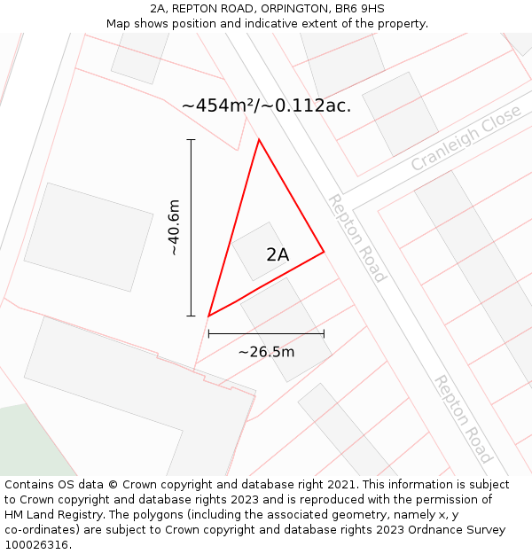 2A, REPTON ROAD, ORPINGTON, BR6 9HS: Plot and title map