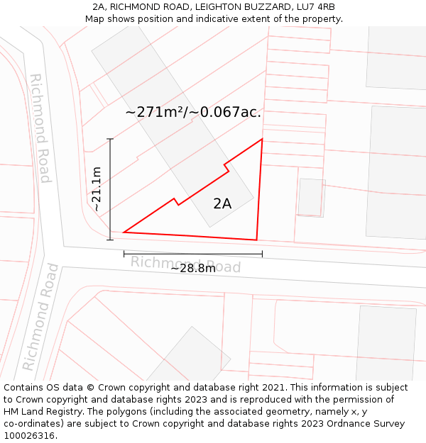 2A, RICHMOND ROAD, LEIGHTON BUZZARD, LU7 4RB: Plot and title map