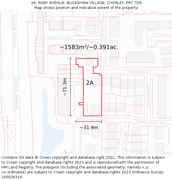 2A, ROBY AVENUE, BUCKSHAW VILLAGE, CHORLEY, PR7 7DR: Plot and title map