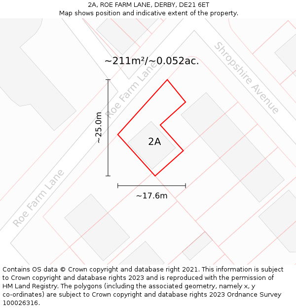 2A, ROE FARM LANE, DERBY, DE21 6ET: Plot and title map
