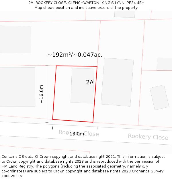 2A, ROOKERY CLOSE, CLENCHWARTON, KING'S LYNN, PE34 4EH: Plot and title map