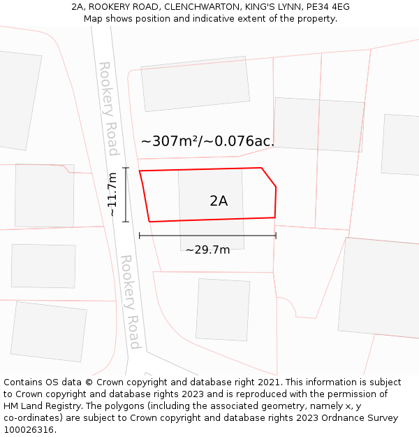 2A, ROOKERY ROAD, CLENCHWARTON, KING'S LYNN, PE34 4EG: Plot and title map