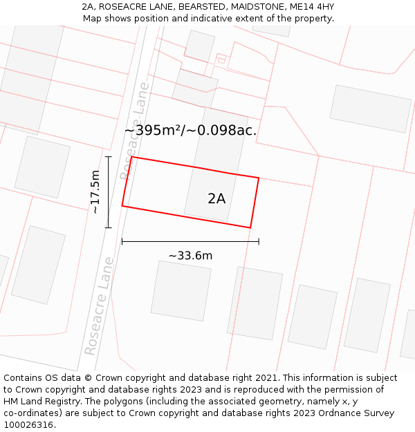 2A, ROSEACRE LANE, BEARSTED, MAIDSTONE, ME14 4HY: Plot and title map