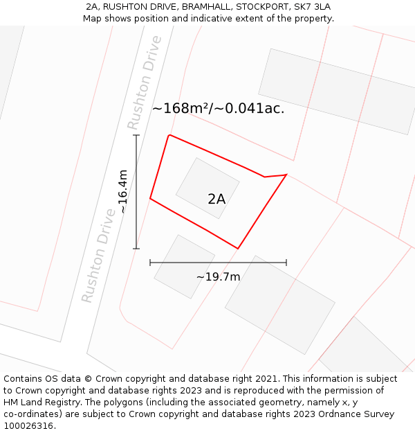 2A, RUSHTON DRIVE, BRAMHALL, STOCKPORT, SK7 3LA: Plot and title map