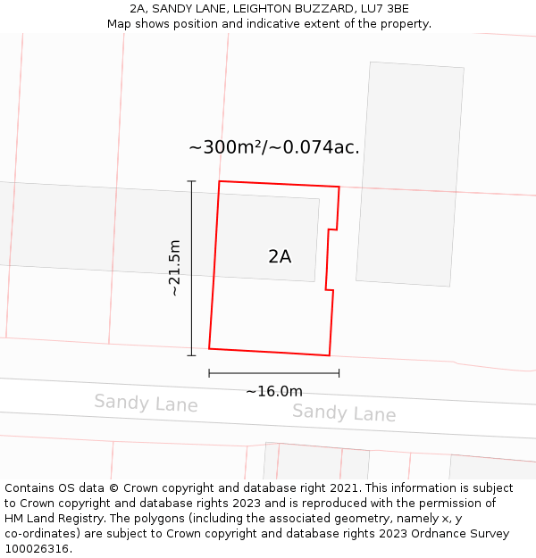 2A, SANDY LANE, LEIGHTON BUZZARD, LU7 3BE: Plot and title map
