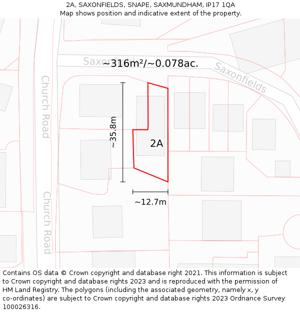 2A, SAXONFIELDS, SNAPE, SAXMUNDHAM, IP17 1QA: Plot and title map