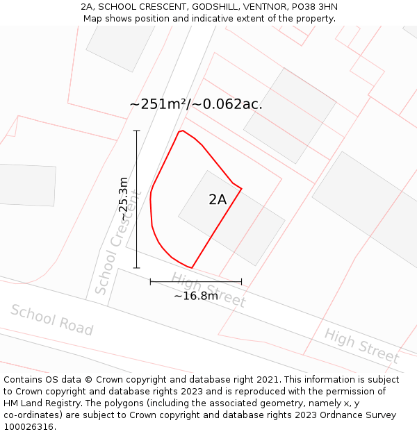 2A, SCHOOL CRESCENT, GODSHILL, VENTNOR, PO38 3HN: Plot and title map