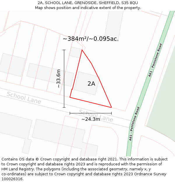 2A, SCHOOL LANE, GRENOSIDE, SHEFFIELD, S35 8QU: Plot and title map