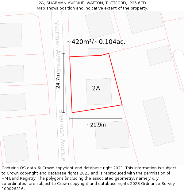 2A, SHARMAN AVENUE, WATTON, THETFORD, IP25 6ED: Plot and title map