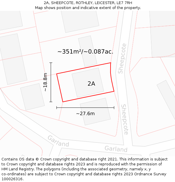 2A, SHEEPCOTE, ROTHLEY, LEICESTER, LE7 7RH: Plot and title map