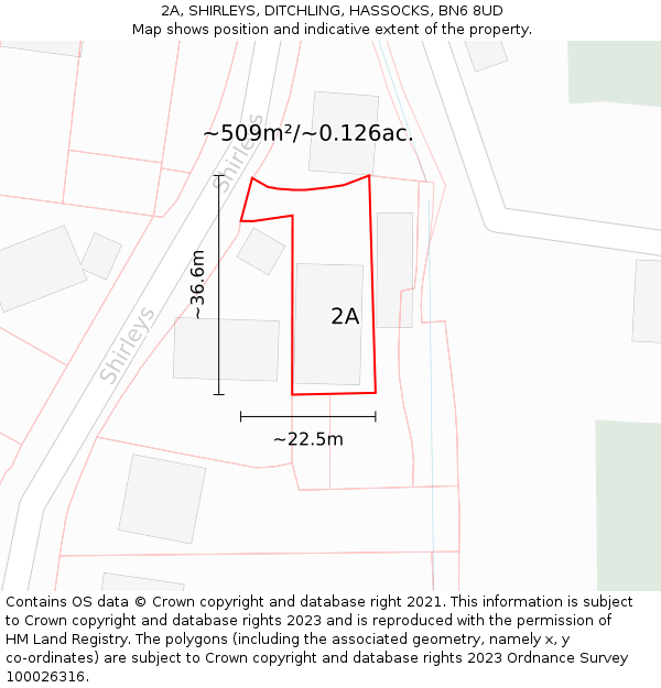 2A, SHIRLEYS, DITCHLING, HASSOCKS, BN6 8UD: Plot and title map