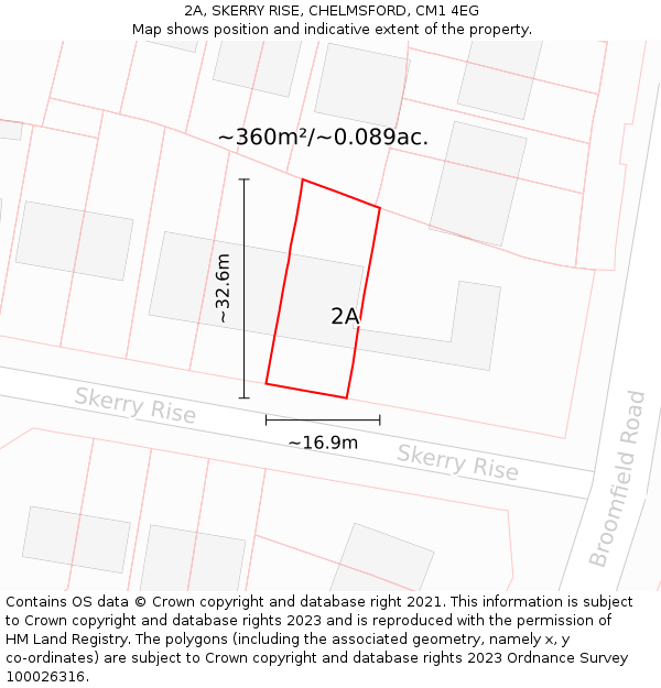 2A, SKERRY RISE, CHELMSFORD, CM1 4EG: Plot and title map