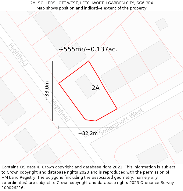 2A, SOLLERSHOTT WEST, LETCHWORTH GARDEN CITY, SG6 3PX: Plot and title map