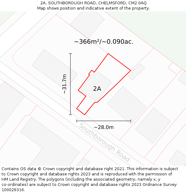 2A, SOUTHBOROUGH ROAD, CHELMSFORD, CM2 0AQ: Plot and title map