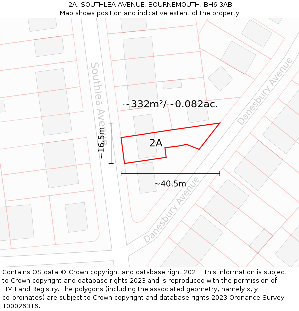 2A, SOUTHLEA AVENUE, BOURNEMOUTH, BH6 3AB: Plot and title map