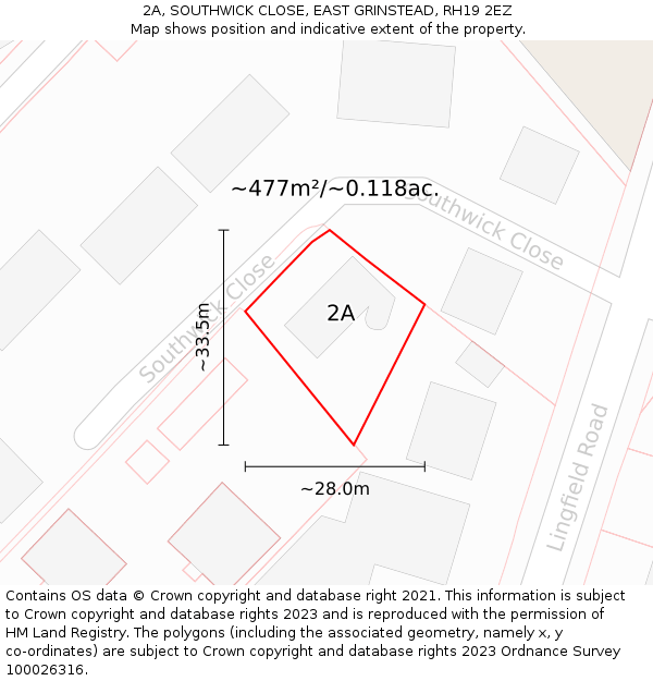 2A, SOUTHWICK CLOSE, EAST GRINSTEAD, RH19 2EZ: Plot and title map