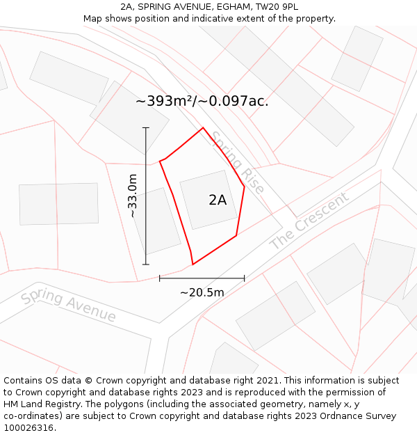2A, SPRING AVENUE, EGHAM, TW20 9PL: Plot and title map