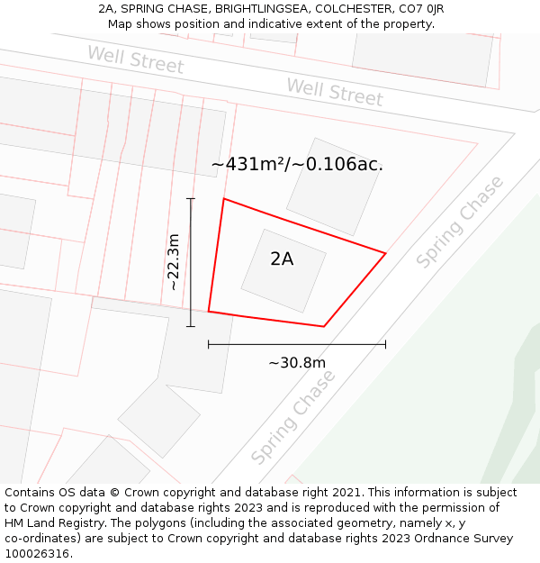 2A, SPRING CHASE, BRIGHTLINGSEA, COLCHESTER, CO7 0JR: Plot and title map