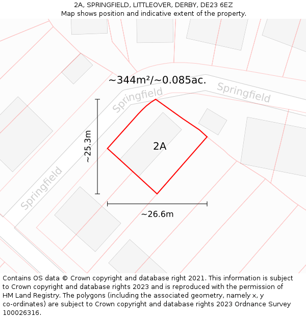 2A, SPRINGFIELD, LITTLEOVER, DERBY, DE23 6EZ: Plot and title map