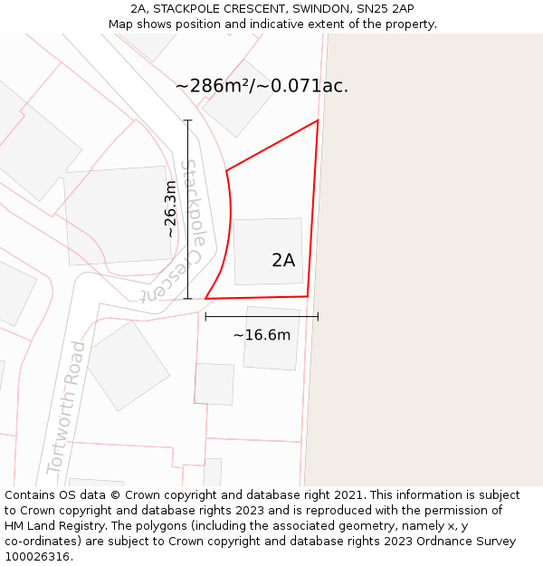 2A, STACKPOLE CRESCENT, SWINDON, SN25 2AP: Plot and title map