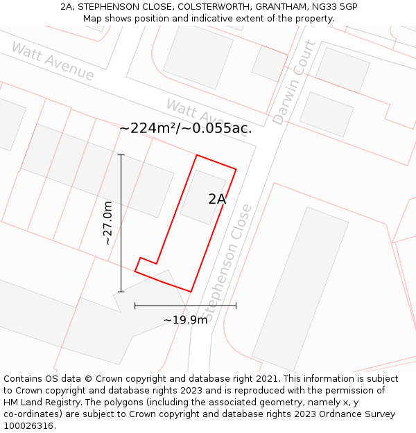 2A, STEPHENSON CLOSE, COLSTERWORTH, GRANTHAM, NG33 5GP: Plot and title map