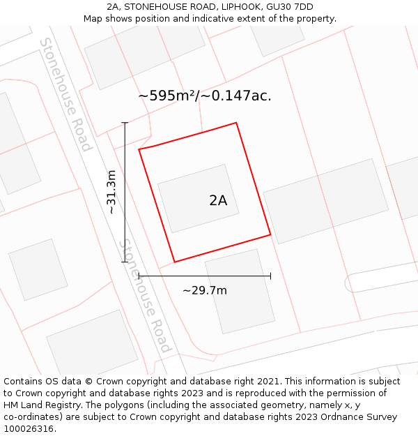 2A, STONEHOUSE ROAD, LIPHOOK, GU30 7DD: Plot and title map