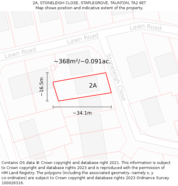 2A, STONELEIGH CLOSE, STAPLEGROVE, TAUNTON, TA2 6ET: Plot and title map