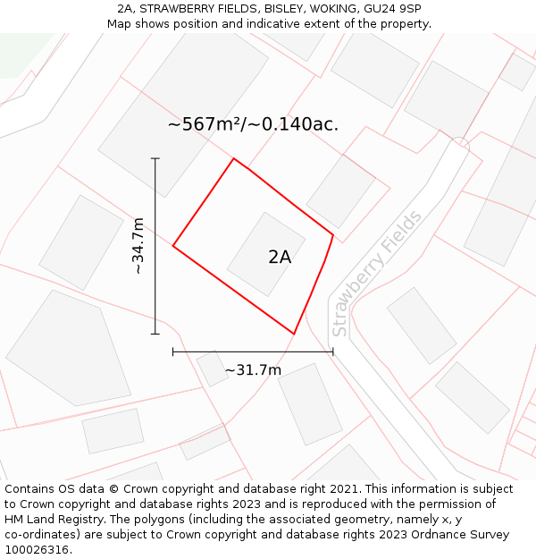 2A, STRAWBERRY FIELDS, BISLEY, WOKING, GU24 9SP: Plot and title map