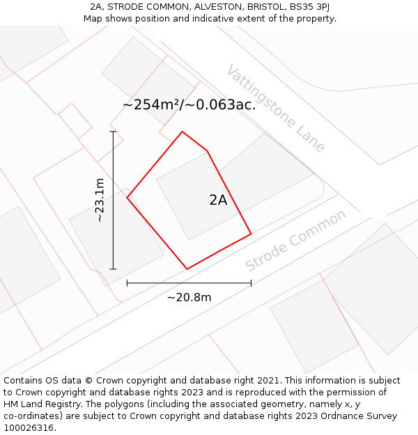 2A, STRODE COMMON, ALVESTON, BRISTOL, BS35 3PJ: Plot and title map