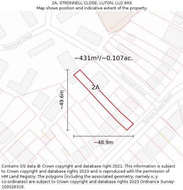 2A, STRONNELL CLOSE, LUTON, LU2 9AS: Plot and title map