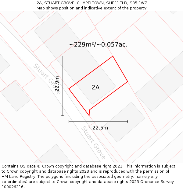 2A, STUART GROVE, CHAPELTOWN, SHEFFIELD, S35 1WZ: Plot and title map
