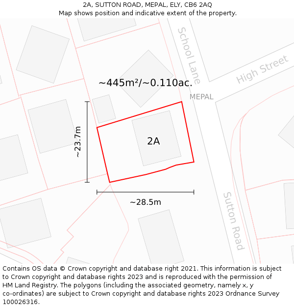 2A, SUTTON ROAD, MEPAL, ELY, CB6 2AQ: Plot and title map