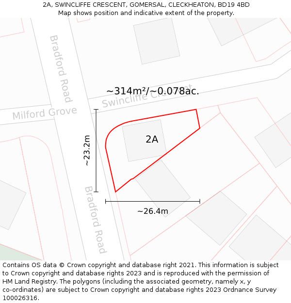 2A, SWINCLIFFE CRESCENT, GOMERSAL, CLECKHEATON, BD19 4BD: Plot and title map