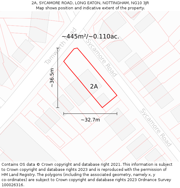 2A, SYCAMORE ROAD, LONG EATON, NOTTINGHAM, NG10 3JR: Plot and title map