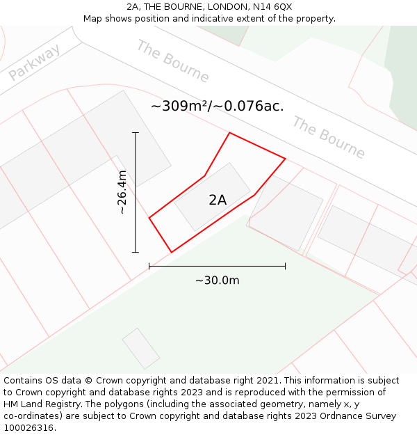 2A, THE BOURNE, LONDON, N14 6QX: Plot and title map