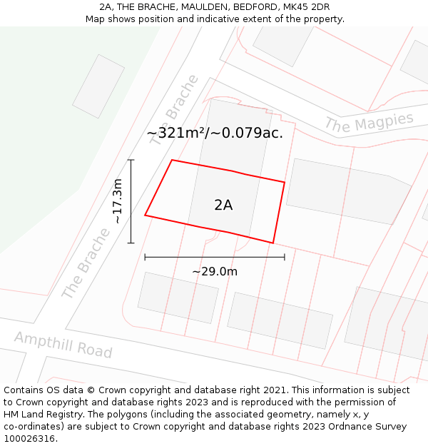 2A, THE BRACHE, MAULDEN, BEDFORD, MK45 2DR: Plot and title map