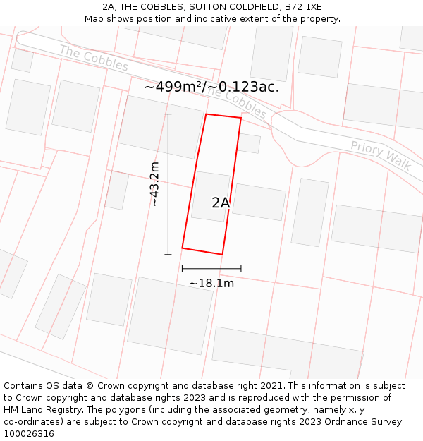 2A, THE COBBLES, SUTTON COLDFIELD, B72 1XE: Plot and title map