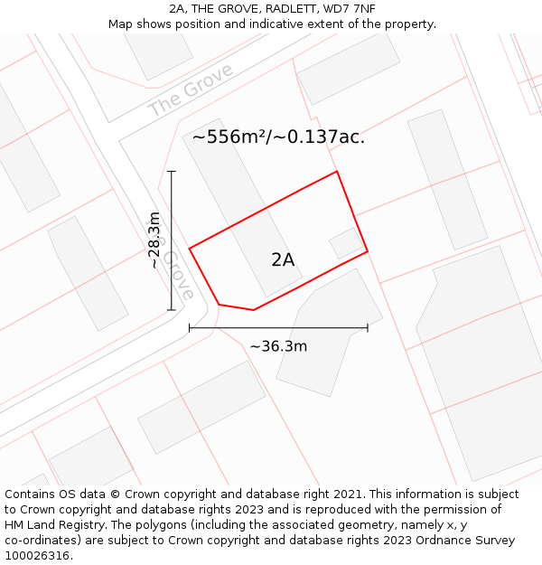 2A, THE GROVE, RADLETT, WD7 7NF: Plot and title map