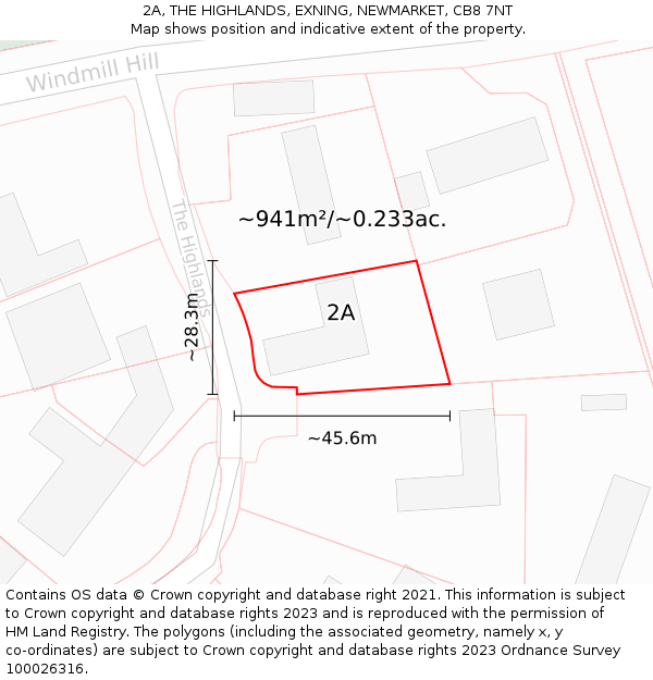 2A, THE HIGHLANDS, EXNING, NEWMARKET, CB8 7NT: Plot and title map