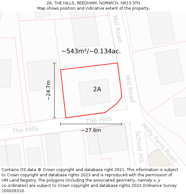 2A, THE HILLS, REEDHAM, NORWICH, NR13 3TN: Plot and title map
