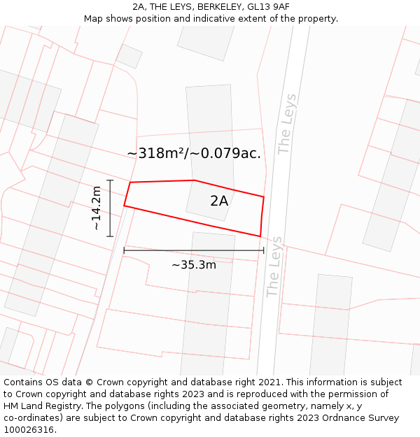 2A, THE LEYS, BERKELEY, GL13 9AF: Plot and title map