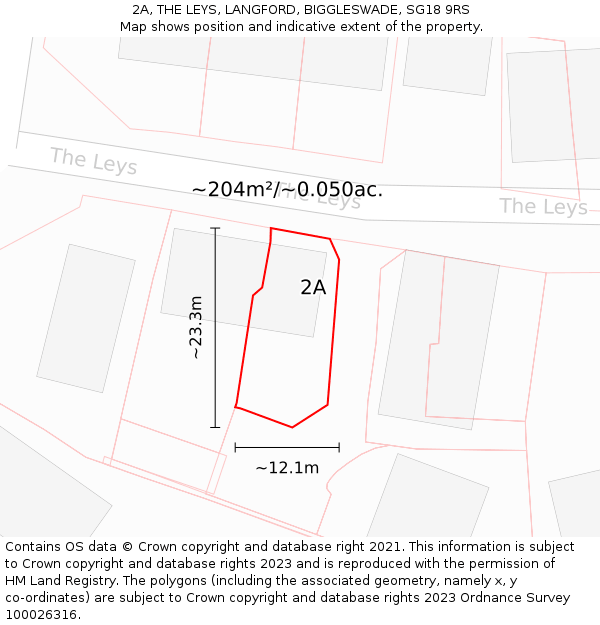 2A, THE LEYS, LANGFORD, BIGGLESWADE, SG18 9RS: Plot and title map