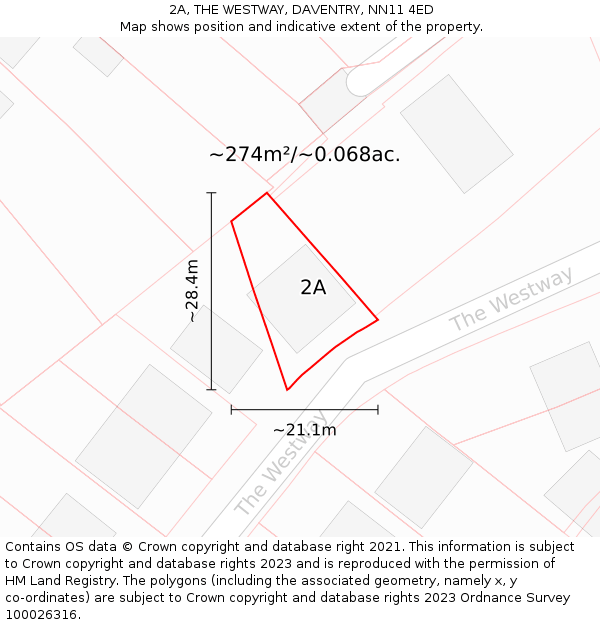 2A, THE WESTWAY, DAVENTRY, NN11 4ED: Plot and title map