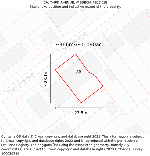 2A, THIRD AVENUE, WISBECH, PE13 2BJ: Plot and title map
