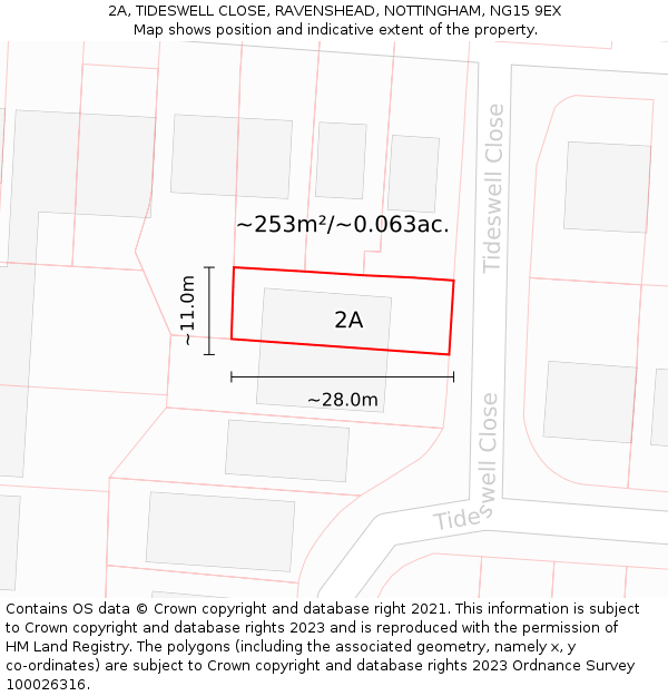 2A, TIDESWELL CLOSE, RAVENSHEAD, NOTTINGHAM, NG15 9EX: Plot and title map