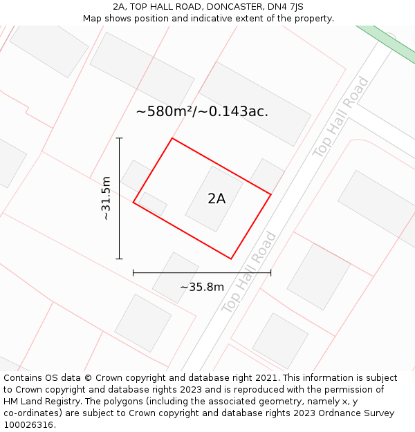 2A, TOP HALL ROAD, DONCASTER, DN4 7JS: Plot and title map